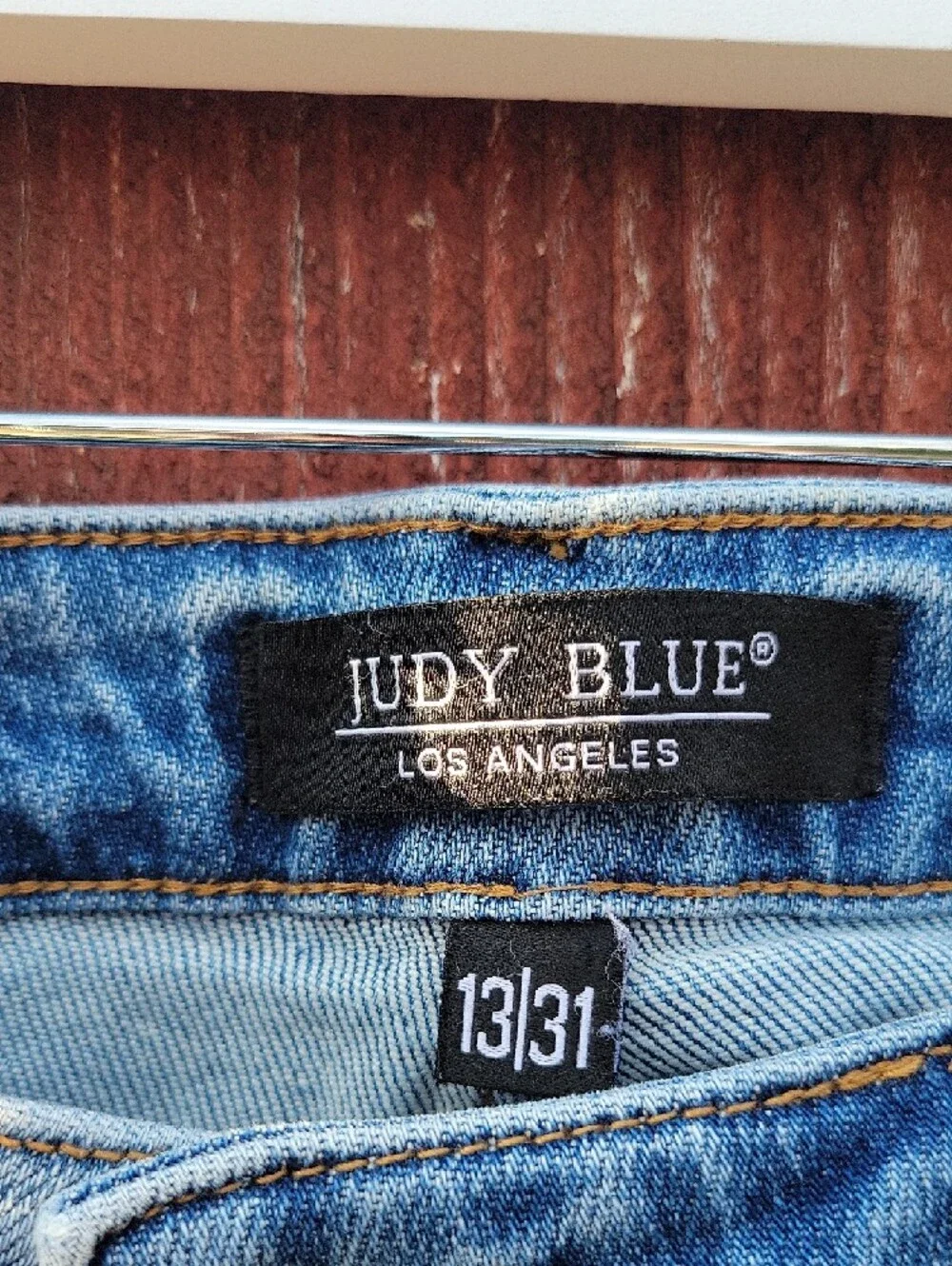 Judy Blue Relaxed Fit Straight‎ Jeans Distressed Stretch Frayed Hem Blue Denim
